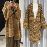 Autumn Yellow Striped Lazy Knitted Cardigan High Sense Gentle Loose Coat