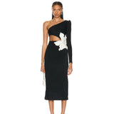 New Single-Sleeved Tender Dress Sexy Fashion Flower Nail Medium Long Dress