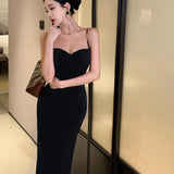 Temperament Red Sling Dress Women's Summer High-End Repair Open Fork Sexy Ass Long Dress
