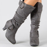 Velvet Spring And Autumn Women's Boots Belt Buckle High Barrel Knight Boots Coarse Heel Shoes Wish High Quality Shoes