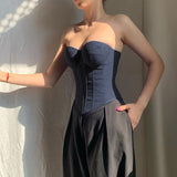 Chest Cup Imitation Denim Top 2025 Summer New Hottie Breast Boob Blouse DJPT