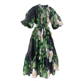 Style Dress 2025 Summer New Fashion Single-Dbutton Bubble Cuffs With Waist Dress