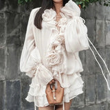 Goddess Fan French Lotus Leaf Side Dress Korean Sweet And Spicy Atmosphere Flower Lantern Sleeve Fairy Dress