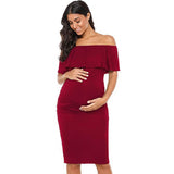 Women's Sleeveless Leaves Side Shoulder-To-Shoulder Skirts Knee-Jerk Trims Pregnant Women's Dress Maternity