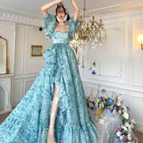 2025 New Fugitive Princess French Retro Niche Design Chopped Flowers Tailed Collar Bubble Sleeve Dress