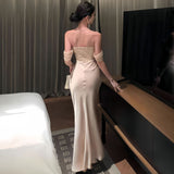 Concrettress New High-End Sexy Back Long Dress Dress A Word Shoulder Pure Lust Lace Corset Dress Dress Woman HZ0628