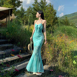 High-End Hottie Dye Mesh Splicing Sling Skirt Summer Temperament Slim Slim Thin Fishtail Skirt