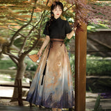 Design Blazed Gold Chinese Style Improvement Han Element Women's Short-Sleeved Top Skirt Dress Set 7065