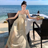 Summer New Beach Resort Seaside Hanging Neck Dress To Collect Waist Sling A Dress Woman