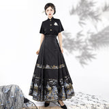 Design Mingyun Matsujie Chinese Style Improvement Han Elements Han Suit Female Shirt Horse Face Skirt Set 8749