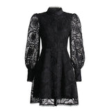 Retro Court Dress Women's Dress 2025 Early Spring New Lace Embroidery Jed Flower Collection Waist Thin Skirt