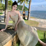 Summer New Beach Resort Seaside Hanging Neck Dress To Collect Waist Sling A Dress Woman
