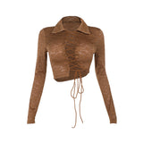 Autumn 2025 New Temperament Hottie Lace Long Sleeve Strap Sexy Top Girl DJPT