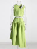 2025 New Folded Holed Blouse Irregular Skirt Dress Suit