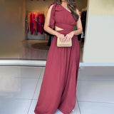 Summer Slanted Shoulder Sexy Dress High Waist-Rise Open Fork Dress