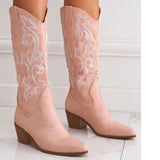 2025 New Coarse And Western Cowboy Boots Embroidered Sleeves Of Knight Boots Retro Mid-Clinity Boots High Quality Shoes