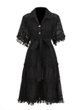 Temperament Vintage Short Dress 2025 Summer New Collar Embroidered Hollow Lace Dress Dress Woman