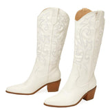 2025 New Coarse And Western Cowboy Boots Embroidered Sleeves Of Knight Boots Retro Mid-Clinity Boots High Quality Shoes