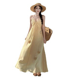 Summer New French V-Neck Hanging Neck Sling Skirt Loose Seaside Holiday Dress Woman