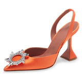Orange Sardine Slingbacks High-Heeled Banquet Fashion Singles Tip-Tip And Water Drill Buckle High Quality Shoes