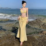 Hottie Sexy Dew Backpack Hip Skirt Cross Lotus Side Sling Skirt Female Atmosphere French Suit Dress