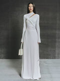 2025 High-Senior Elegance Aneled Collared Metallic Trim Folded Dress Dress Dress Dress