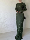 Autumn New Fashion Temperament Long-Sleeved Body Lotus Leaf Side A-Shaped Dress Dress