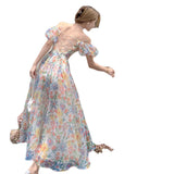 Lusty French Sexy Back One-Word Shoulder Bubble Sleeves Sleeves Hanging Dress Women's Summer Seaside Holiday Dress