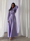 Summer New Fashion Temperament Breathable Waist-Watery Pure-Color Long-Sleeved Dress