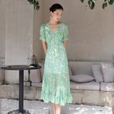 New Sen Ion Purple Rags Fashion Fresh Body Soak Sleeve Holiday Trip To Shoot Long Chiffon Dress Woman