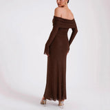 Women's New Luxury Out-Shoulder Long-Sleeved Body Drilled Noble Dress HZ0628