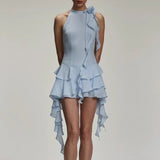 New Sexy Lotus Side Flowers Hanging Neck Skirt Atmosphere Feel Flowing Sleeveless Short Dress