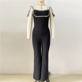 Sleeveless High-Waisted Jumpsuit Fashion Nail Drill Tight Elastic Broad Leg Pants Jumpsuit Woman
