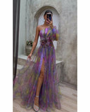 Women's Explosive Flower Slant Shoulders Big Smash Flower High-End Dress HZ0628