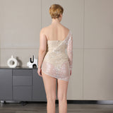 Thin Mesh Shading Lint Long Sleeves With High-Waisted Solid Color Temperament Slim Bandid Dress