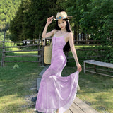 High-End Hottie Dye Mesh Splicing Sling Skirt Summer Temperament Slim Slim Thin Fishtail Skirt