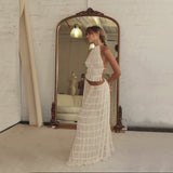 Explosive Dew-Back Strap Hanging Neck Top Set Wood Ear Chiffon Wrinkle Long Dress Two Sets