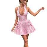 Sexy Sleeveless Hanging Necked Collared Bow Bow Dress Dress Dress DJPT