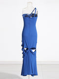 Style Sexy Shoulder Niche Hollow Folds Design 2025 Summer New Solid Color Long Dress