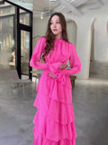 The Autumn Of 2024, The New Lotus Leaf Side Splicing Court Chiffon Design Sense Semi-High Collar Dress
