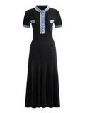 Elegant Wind Knitted Dress 2025 Summer New Denim Bumping Short-Sleeved Long Dress Dress Woman