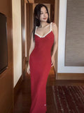 Shuxin's French Elegant Temperament V Collar Lace Tight Long Red Sling Dress Woman 2025