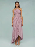For High-End Chiffon Dress Women Lotus Edge Folding Design Thin Long Dress Fast Fashion HZ0628