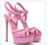 Black PU Large-Size Round-Headed Fashion Sandals Fine Heel Waterproof Table Banquet Sandals High Quality Shoes