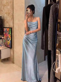 Mermaid Spaghetti Straps Blue Sequin Prom Dresses Birthday Outfits With Ruffle SD1139 HZ0628