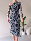 Women's Clothing 2025 Autumn New Snake Print Long-Sleeved Bag Hip Sexy Dress