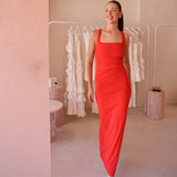 2025 New Solid Color Sleeveless Side-Collared Backpack Sling Dress