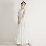 Dress 2025 New White Fashion Long Slim Slim Elegant Banquet Host Fashion Dress