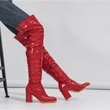 Boots 2025 Autumn High Boots Round Head Folded Thick And Black Over-Knee Pile Boots High Quality Shoes