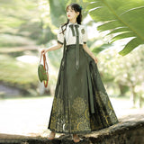 Mysterious Magic Chinese Style Improve The Chinese Element Of Women's Short-Sleeved Top Dress Dress Set 9065